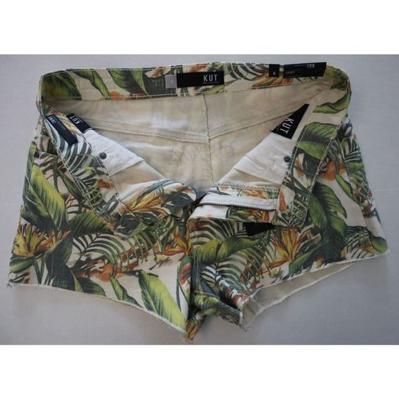 KUT From The Kloth Women Sz 6 Tropical Blossom Jane High Rise Cut Off Shorts $79 - Picture 3 of 5